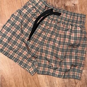 Burberry Beige Plaid Elastic Waist Athletic Shorts